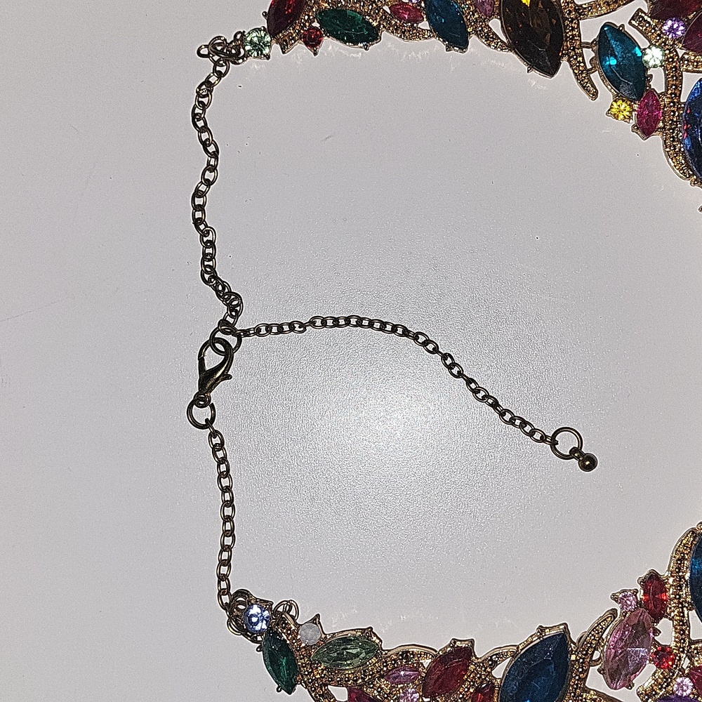 Anthropologie multi colored/ rainbow statement necklace/ gold hardware - Picture 2 of 5